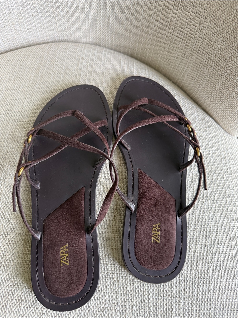 Zara Dark Brown Crisscross Suede Slide Sandals - Picture 4 of 6